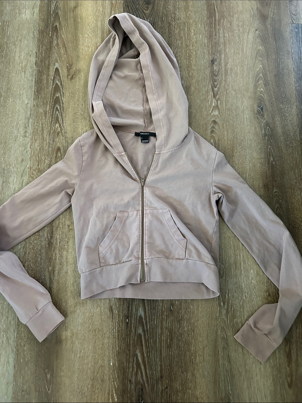 Forever 21 Cropped Zip Hoodie in Dusty Mauve